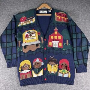 Vintage Belle Pointe School Novelty Cardigan Embroidered Academia Size L Teacher